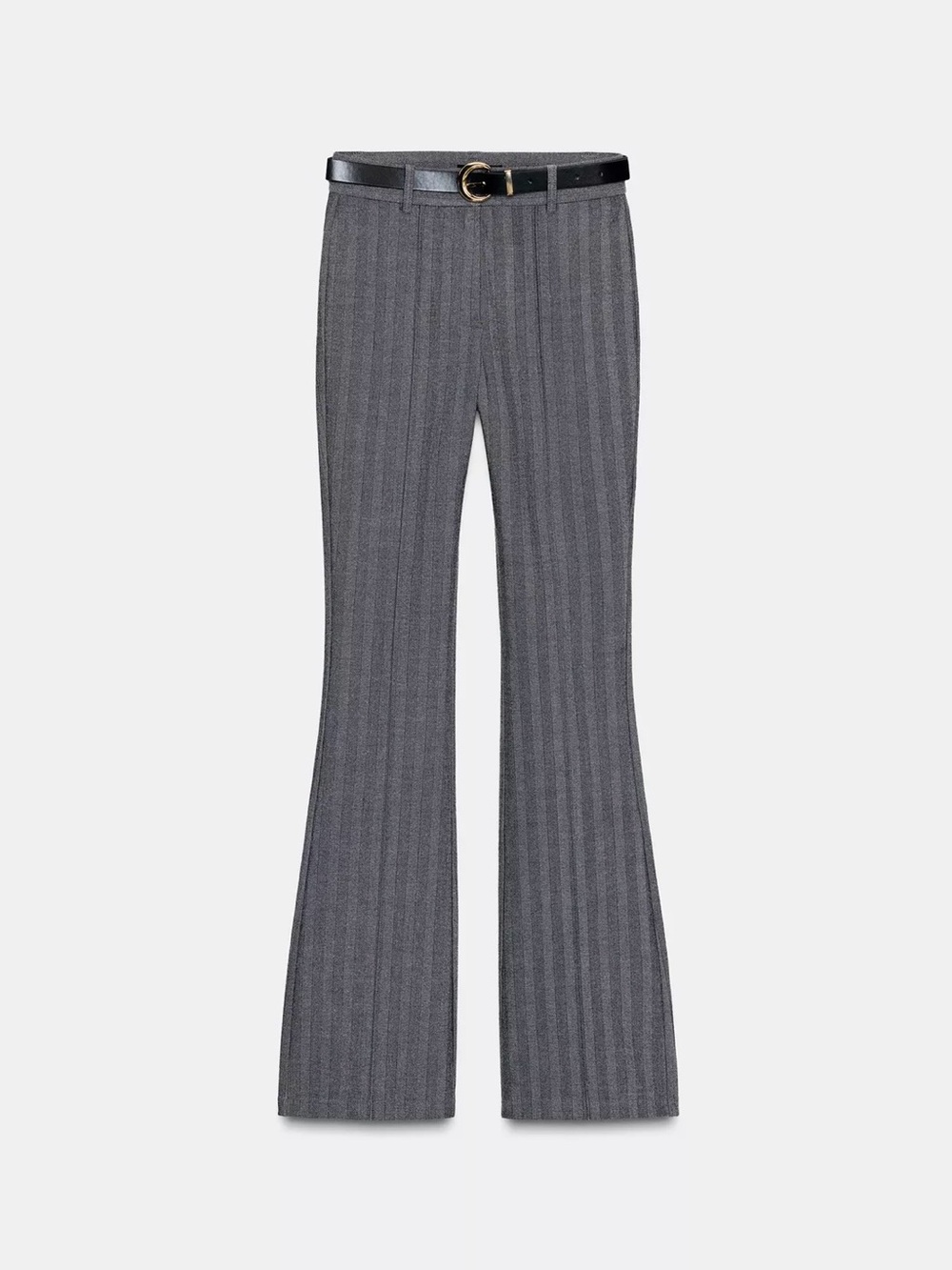 Zara Gray Ribbed Knit Flare Pants with Black Belt